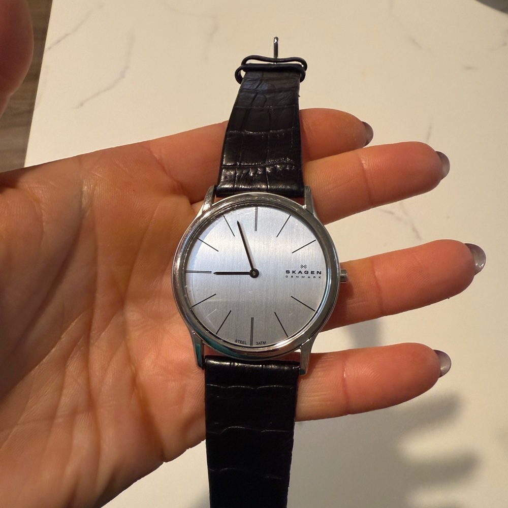 Skagen Silver and Black Unisex Watch